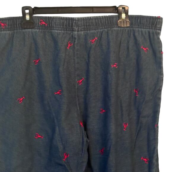 Denim Lobster Embroidered Capri Pants Womans L Elastic Tie Waist Nautical Beachy - Picture 11 of 11